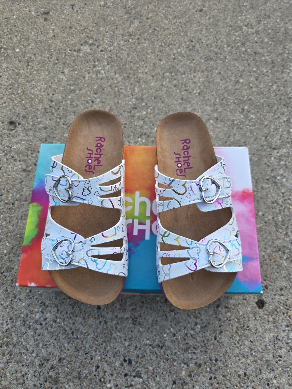 Rachel Shoes White Sandals with Multicolor Heart Accents Little Girls 1Y